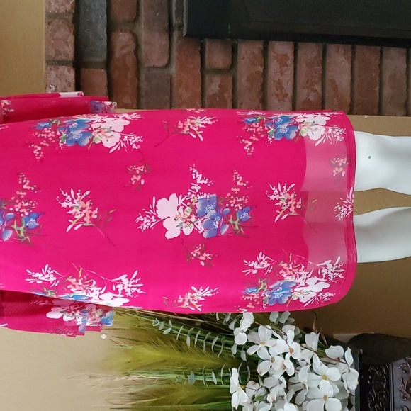 ALLISON BRITTNEY Pink Floral Mesh Overlay Bell Sleeve Dress SIZE: S - Picture 4 of 10